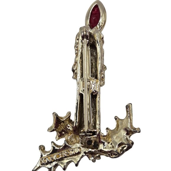 Vtg Tancer II Christmas Tree Candle Brooch Lot Holiday Red Cab Rhinestone Pins - Picture 11 of 13